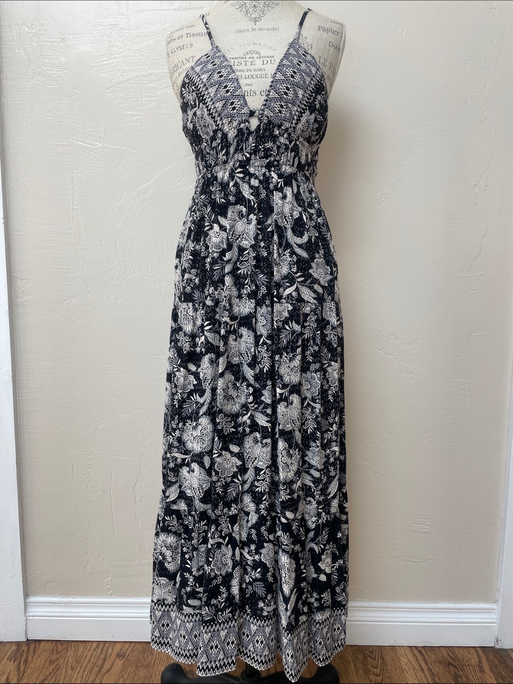 Angie Black, Grey and White Floral Maxi Dress